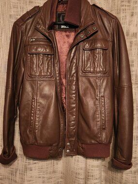 Brice Genuine Sheepskin Leather Bomber Jacket, Brown, Moto Style